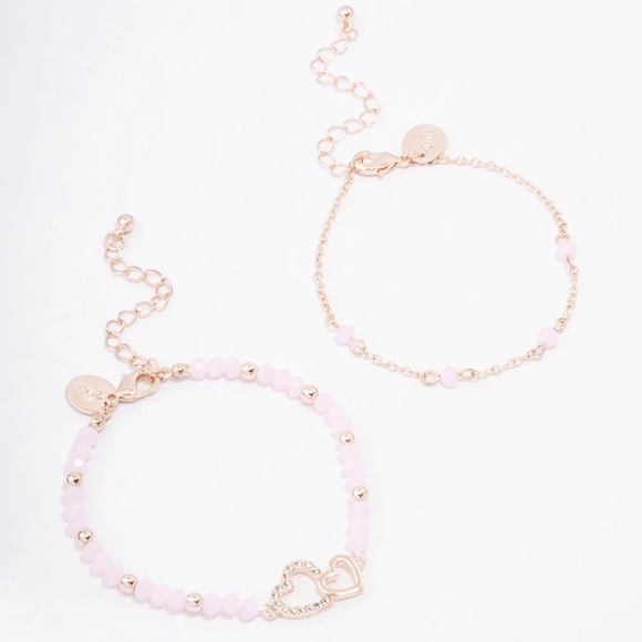 ✨HOST PICK✨ NWT Rose Gold Pink Beaded Heart Bracelets - Set of 2 - Picture 1 of 3